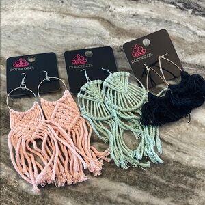 Paparazzi Pink, Green, and Black Fringe Earrings Set